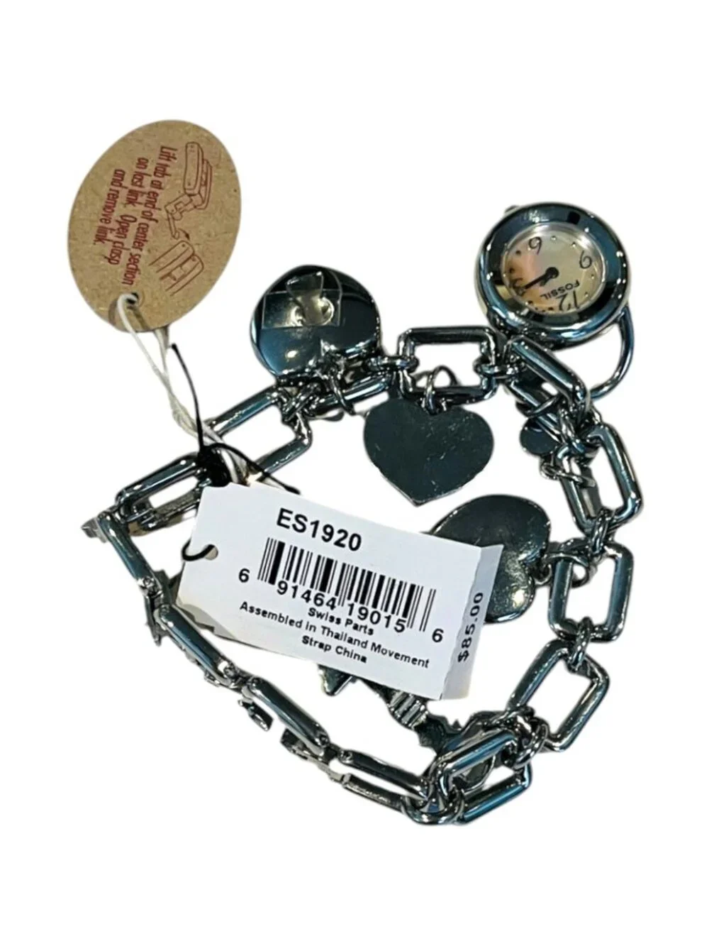 Fossil Adjust O Matic Watch Bracelet with Heart Charms - NEW with tags